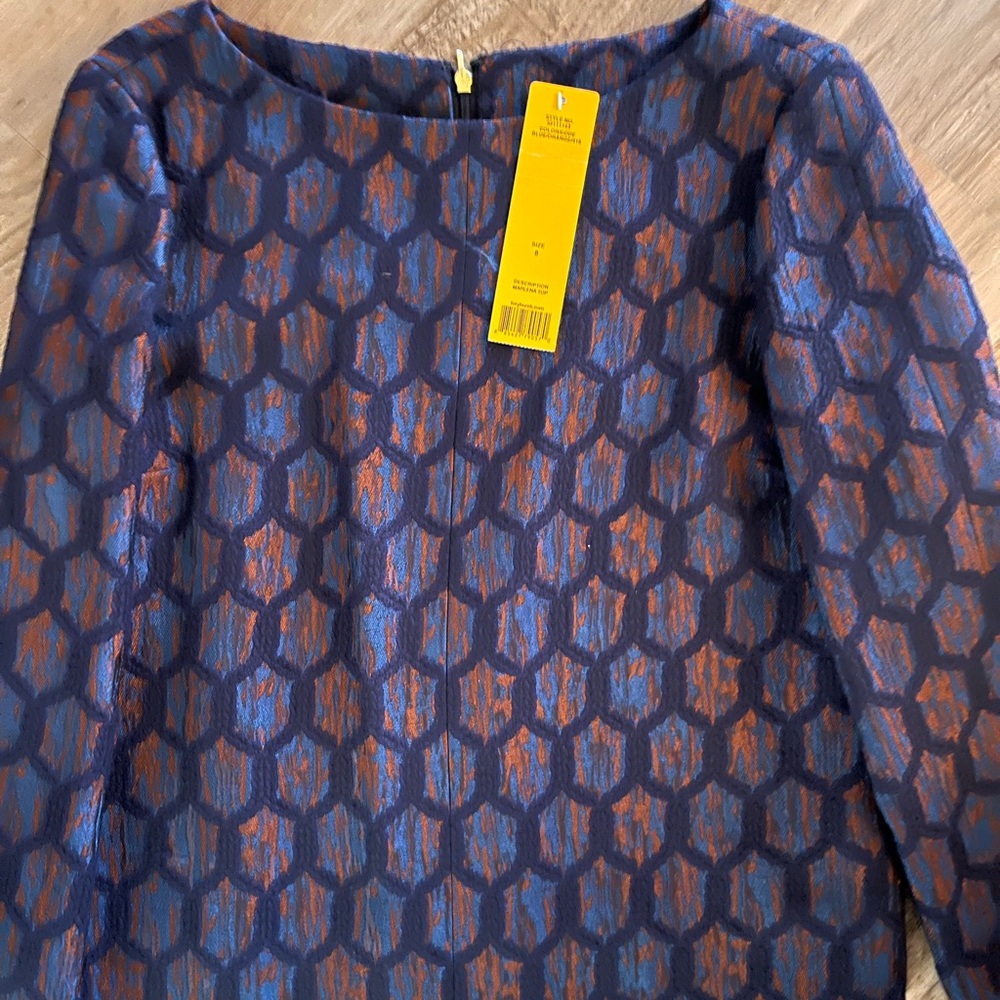 Tory Burch Navy and Copper Metallic Jacquard Top